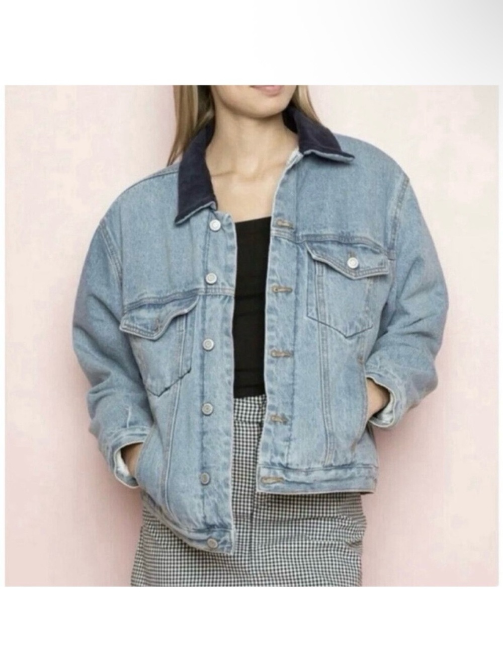 Brandy Melville Light Blue Denim Jacket with corduroy Collar
